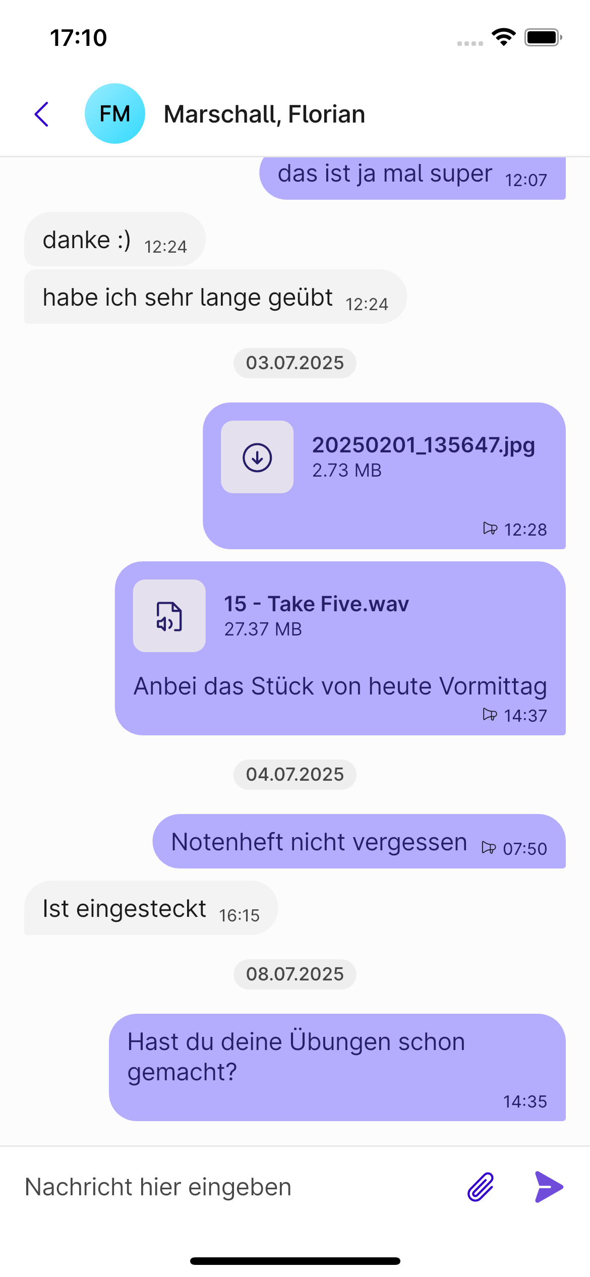 Screenshot des Chat Contents in der Appella App.