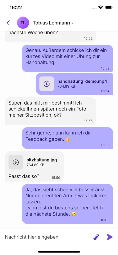 Screenshot des Chat Contents in der Appella App.