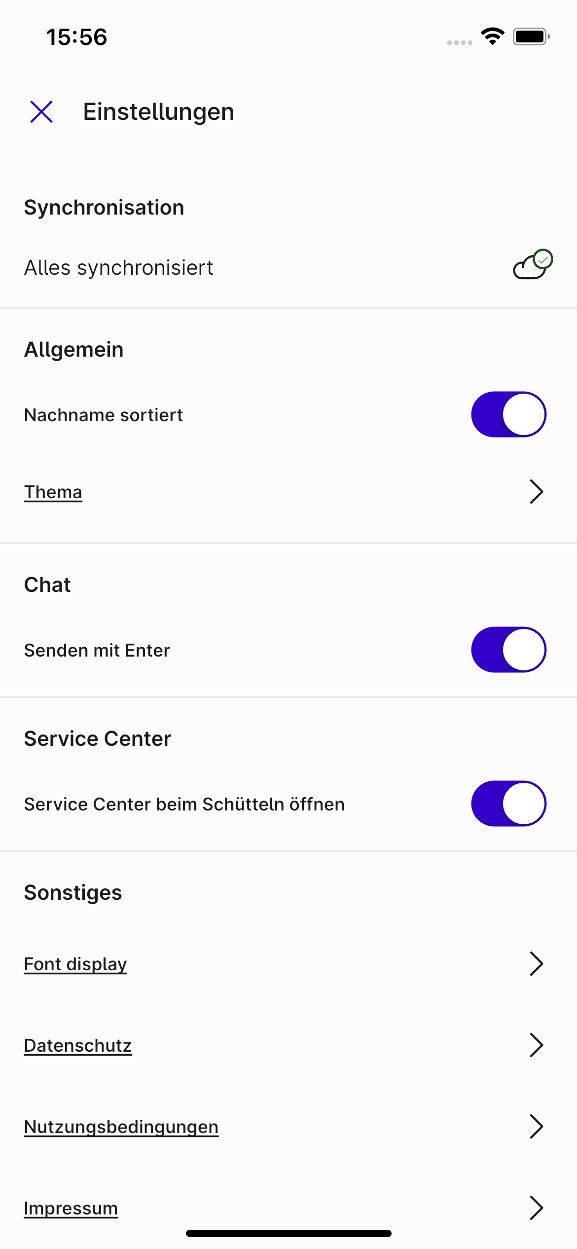 Screenshot der Einstellungen in der Appella App.