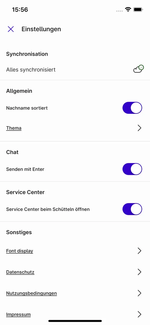 Screenshot der Einstellungen in der Appella App.