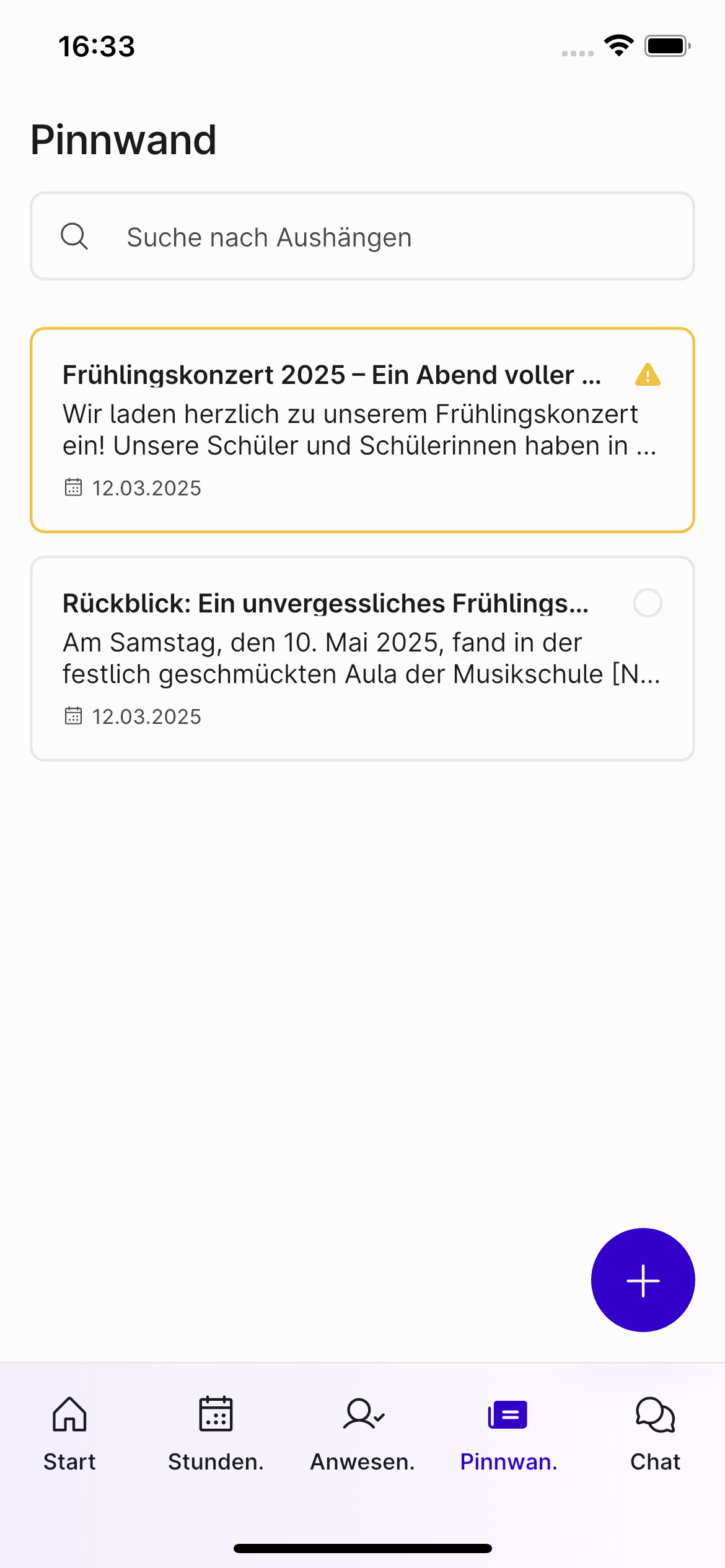 Screenshot des Stundenplans in der Appella App.
