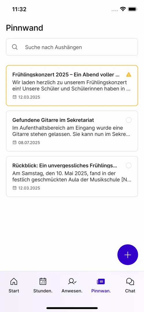 Screenshot des Stundenplans in der Appella App.