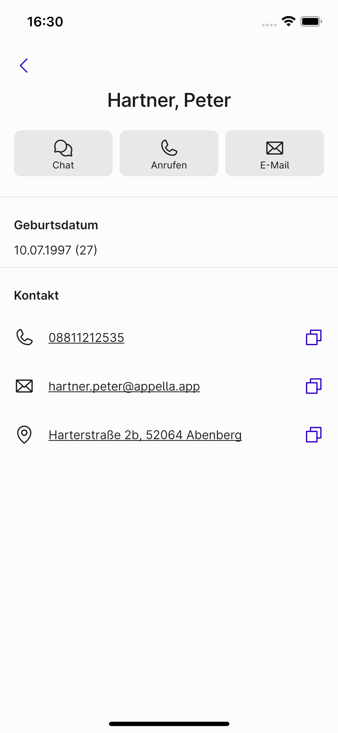 Screenshot einer Schülerinformation in der Appella App.