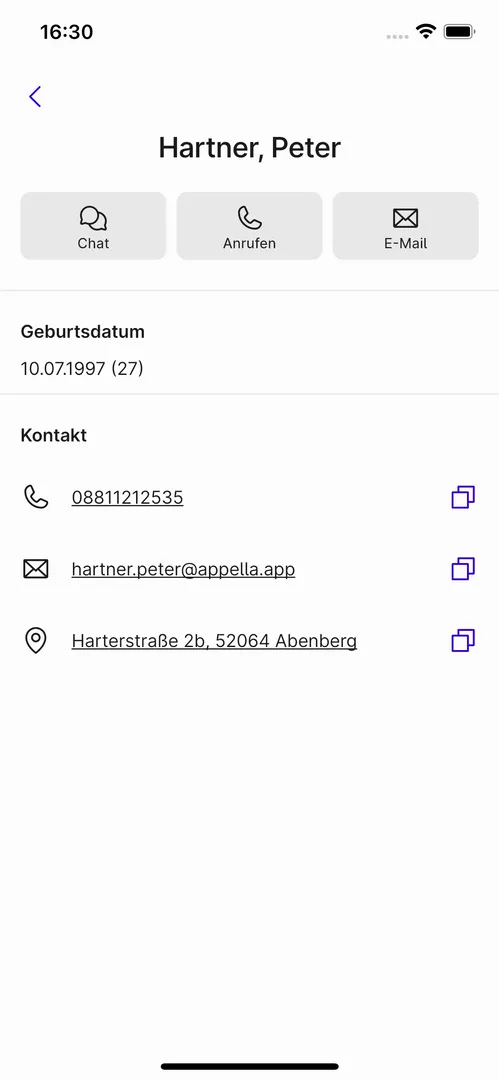 Screenshot einer Schülerinformation in der Appella App.
