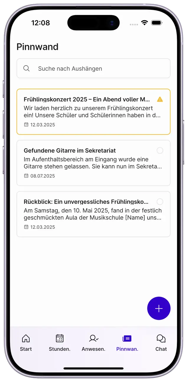 Screenshot des Stundenplans in der Appella App.