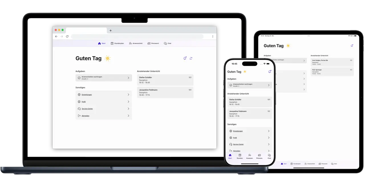 Screenshot der Appella App auf verschiedenen Geräten - Laptop, Tablet und Smartphone.