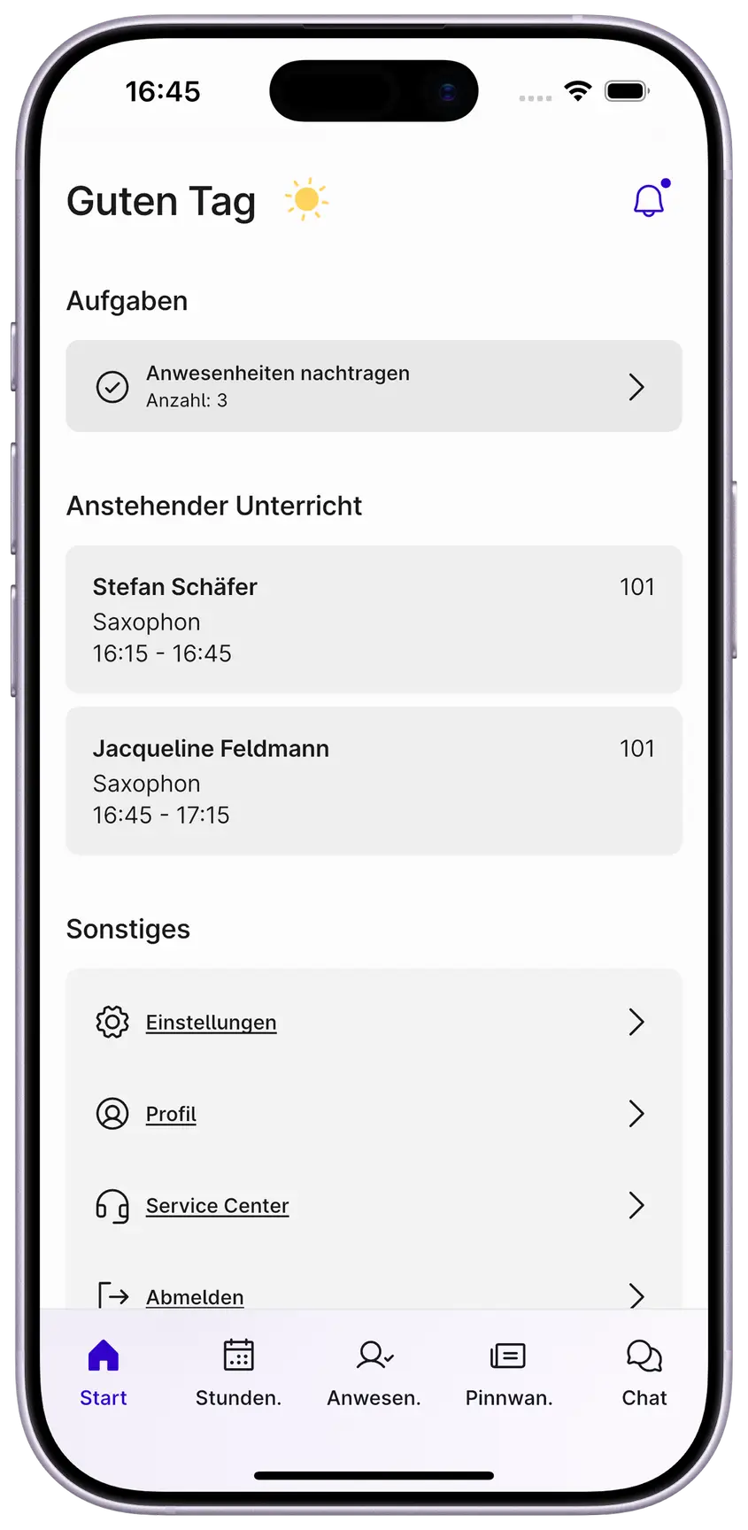 Ein Screenshot des Dashboards der Appella App in einem Smartphone.