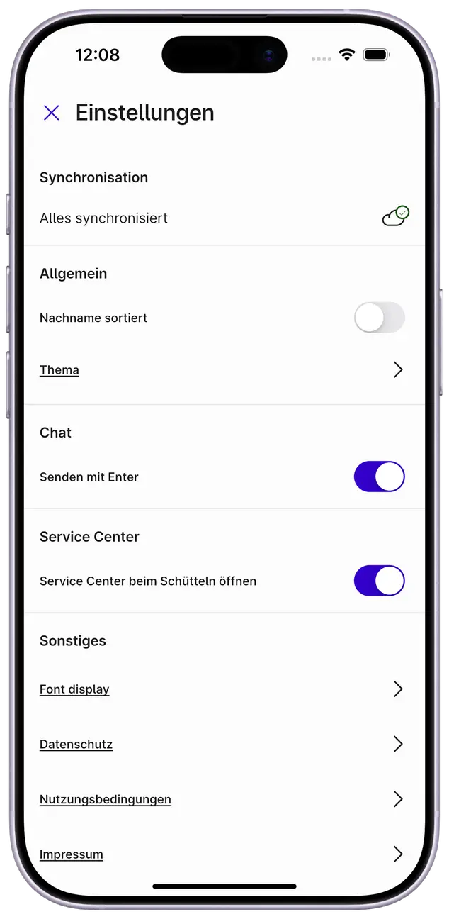 Screenshot der Einstellungen in der Appella App.