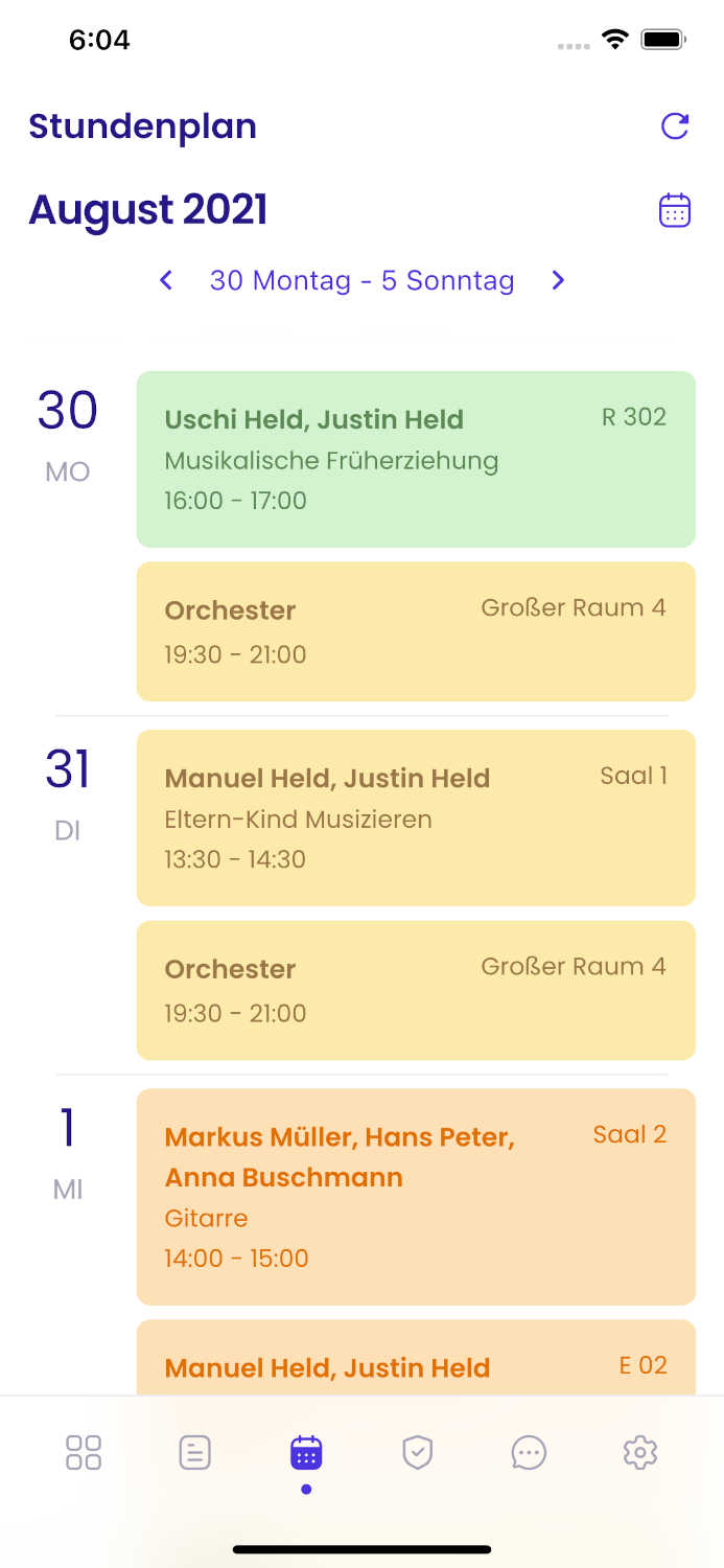 Screenshot des Stundenplans in der Appella App.